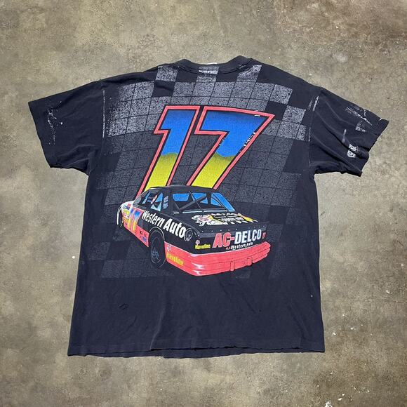 Vintage 90s Darrell Waltrip Black Faded Nascar AOP T-Shirt - Picture 3 of 5
